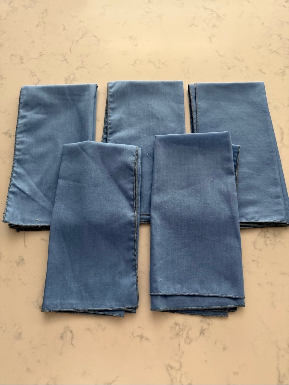 Set of Five Blue Cloth Napkins